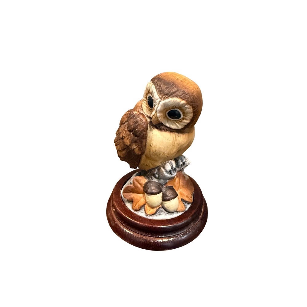 Andrea by Sadek Owl Figurine 6350 Porcelain Bird on Wood Base Made in Japan